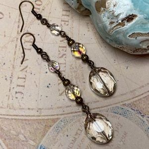 NEW Long crystal earrings clear iridescent sparkle